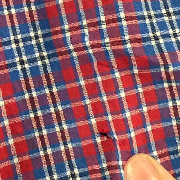 Faconnable Blue Red Cotton 2XL Plaid Mens Long Sleeve Pocket Button Up Shirt - Picture 13 of 15